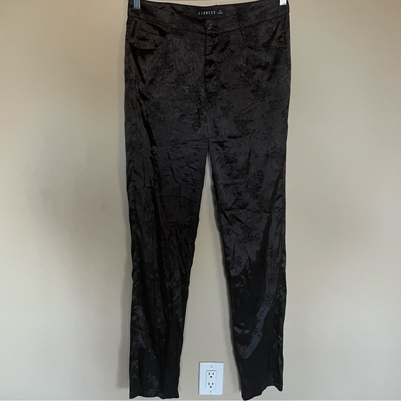 Lioness St Germain Black Silk Slit Hem Relaxed Fit High Waist Pant - Picture 2 of 9